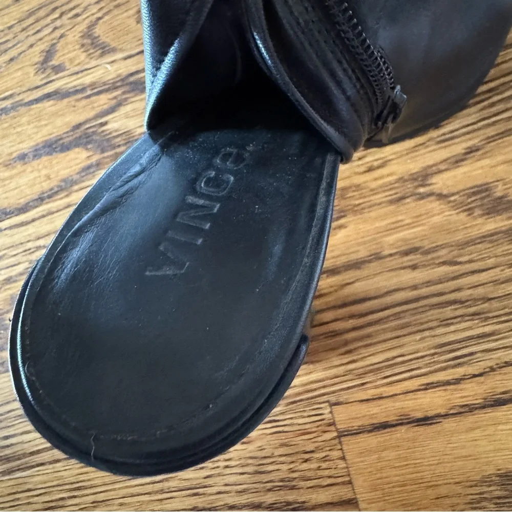 VINCE Brigham Open Toe Black Leather Bootie | Size 8